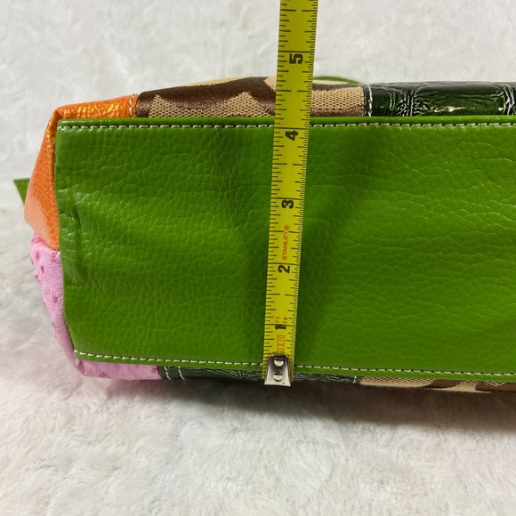 Fashion Handbag Multi Color Block style Bright Green Trim Jacquard - Picture 10 of 14